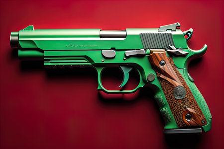 Semi-automatic handgun on a solid color background. Close-up. ai generativeの素材