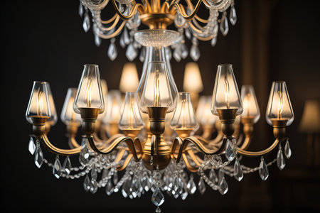 Luxury chandelier isolated on dark background. ai generativeの素材