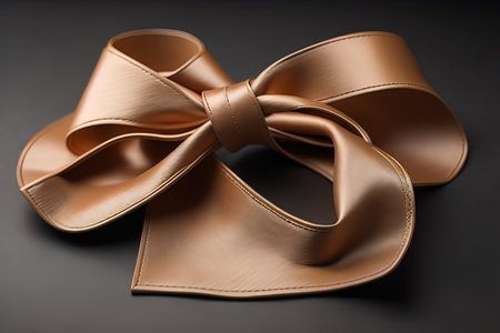 Shiny satin ribbon in brown color isolated on white background. ai generativeの素材