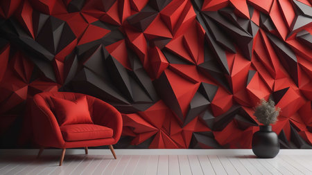 Interior with red armchair and black vase. generative aiの素材