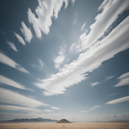 Desert Landscape with Blue Sky and White Clouds in the Background. generative aiの素材