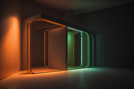 an abstract interior with neon lights in the dark. generative aiの素材