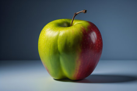 Green and red apple on a gray background. ai generatedの素材