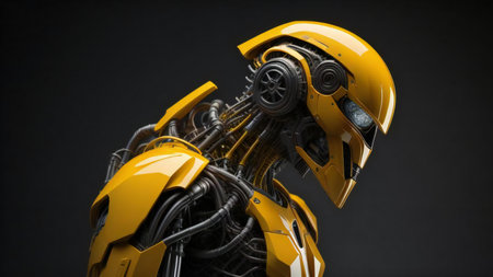 yellow robot on black background with clipping path. generative aiの素材