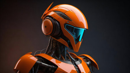 Orange robot with headphones on dark background. generative aiの素材