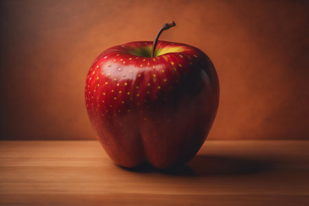 Red apple on a wooden table. Photo in old color image style. ai generatedの素材