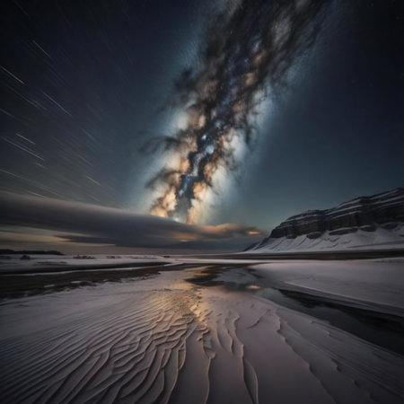 Dramatic Night Sky over a beach in Iceland. Long exposure. generative aiの素材