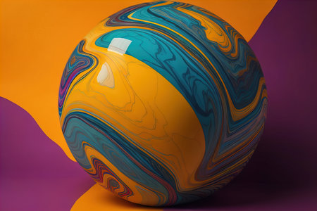 Colorful marble ball on a solid colour background. Close-up. ai generativeの素材