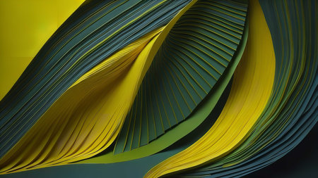 Abstract wavy surface made of yellow and green paper sheets. generative aiの素材