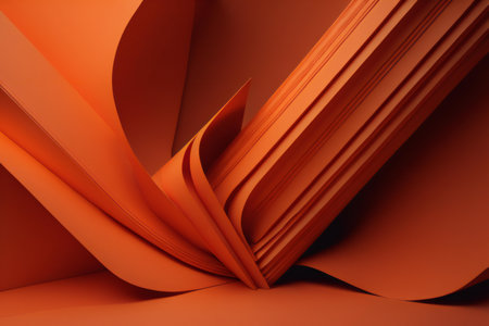 Abstract orange background with curved sheets of paper. generative aiの素材