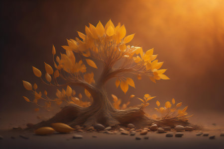 a beautiful autumn tree made of dry leaves and seeds. ai generatedの素材