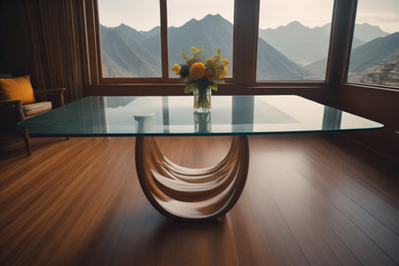 a glass table in a room. ai generativeの素材