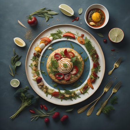 Fruit and vegetable salad with mozzarella cheese on a plate. generative aiの素材