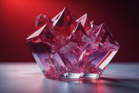 A closeup shot of a crystal on a table with red background. ai generatedの素材