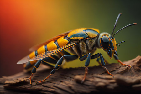 Closeup of a bee, Apis mellifera on wood. generative aiの素材
