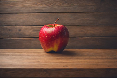 Red apple on a wooden background. ai generativeの素材