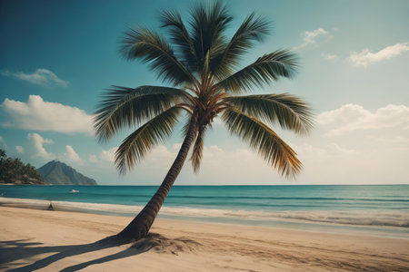 Beautiful tropical beach with coconut palm tree. ai generativeの素材
