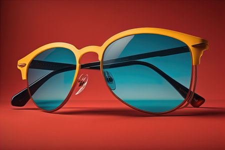 Stylish glasses on wooden table. Fashionable eyeglasses. ai generativeの素材