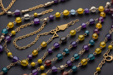 jewelry necklaces on a black background close-up. generative aiの素材