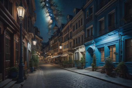 Street in the old town of Gdansk at night, generative aiの素材