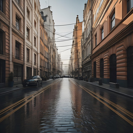 Street in the old town of St. Petersburg, Russia. Long exposure. generative aiの素材
