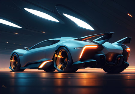 Futuristic black sports car in neon light. ai generativeの素材