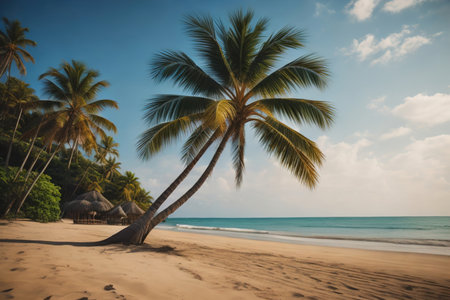 Beautiful tropical beach with coconut palm tree. ai generativeの素材