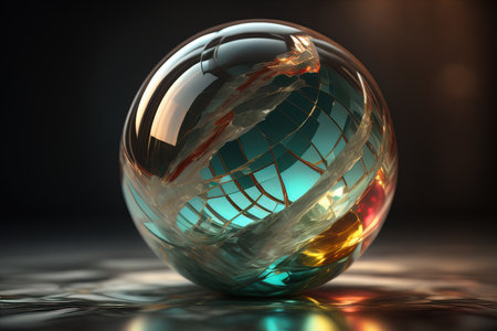 Transparent crystal ball on a wooden table. ai generativeの素材