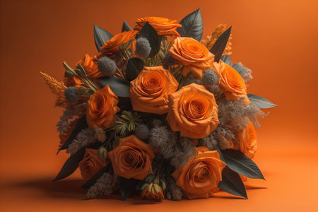 Bouquet of orange roses on a orange background. Studio shot. generative aiの素材