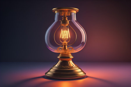 Lantern on a wooden table and a dark background. ai generativeの素材