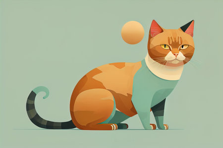 Cute cat sitting on the floor. Vector illustration in retro style. ai generativeの素材