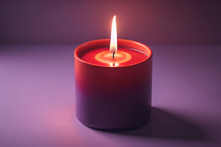 Creative burning candle on a wooden background. ai generativeの素材
