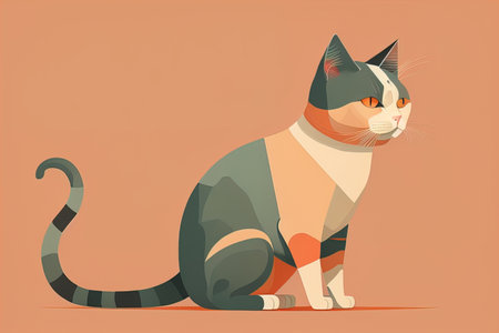 Cute cat sitting on the floor. Vector illustration in retro style. ai generativeの素材