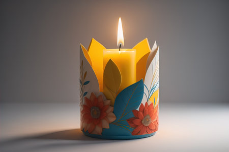 Creative burning candle on a wooden background. ai generativeの素材
