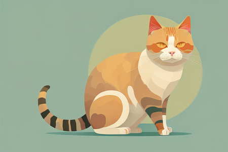 Cute cat sitting on the floor. Vector illustration in retro style. ai generativeの素材