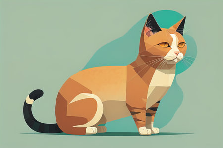 Cute cat sitting on the floor. Vector illustration in retro style. ai generativeの素材
