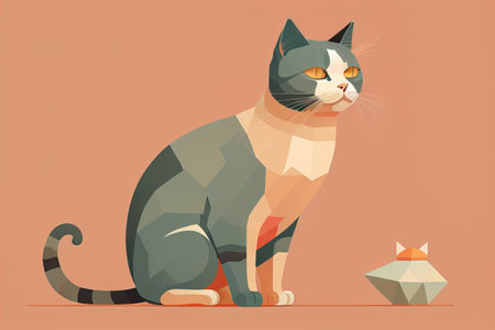 Cute cat sitting on the floor. Vector illustration in retro style. ai generativeの素材