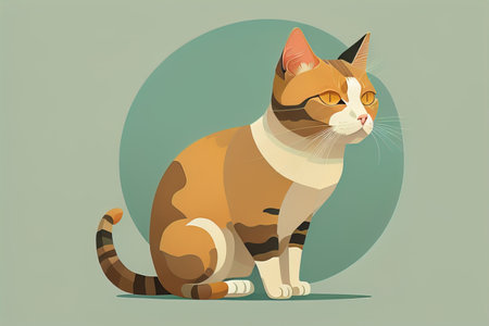 Cute cat sitting on the floor. Vector illustration in retro style. ai generativeの素材