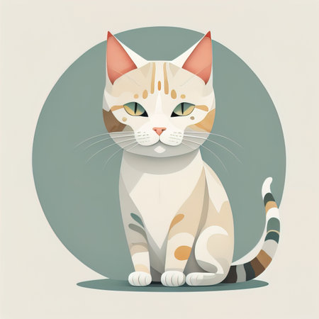 Cute cat sitting on the floor. Vector illustration in retro style. ai generativeの素材