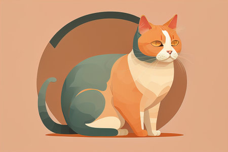 Cute cat sitting on the floor. Vector illustration in retro style. ai generativeの素材