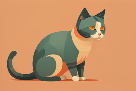 Cute cat sitting on the floor. Vector illustration in retro style. ai generativeの素材