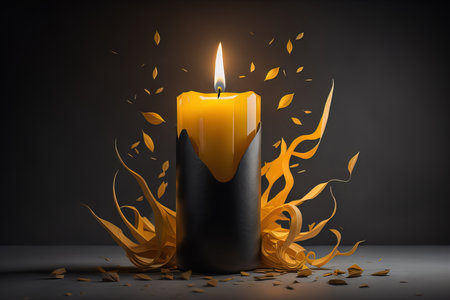 Creative burning candle on a wooden background. ai generativeの素材