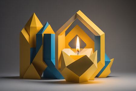 Creative burning candle on a wooden background. ai generativeの素材