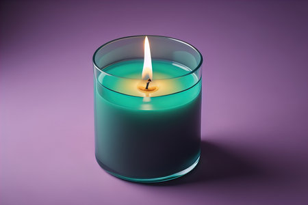 Creative burning candle on a wooden background. ai generativeの素材