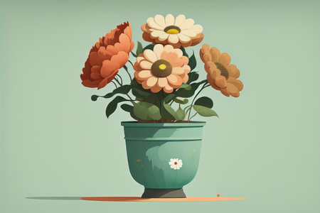 Flowerpot with daisies. Vector illustration in retro style. ai generativeの素材