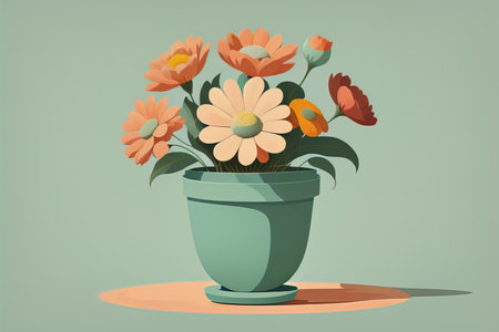 Flowerpot with daisies. Vector illustration in retro style. ai generativeの素材
