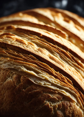 Freshly baked bread on a dark background. Shallow dof.の素材