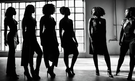 Silhouette of a group of beautiful african american women.の素材