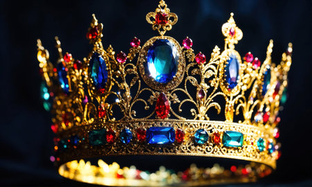 low key image of beautiful queen/king crown. vintage filtered. fantasy medieval period. selective focus. ai generative.の素材