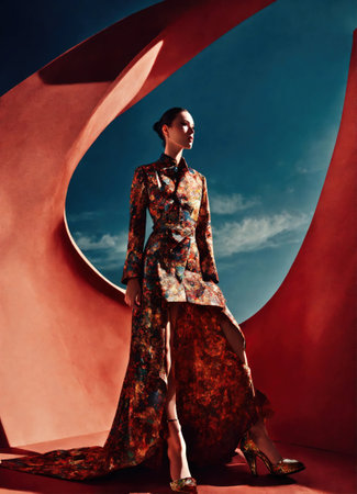 Fashion shot of a beautiful woman in elegant dress. ai generative.の素材